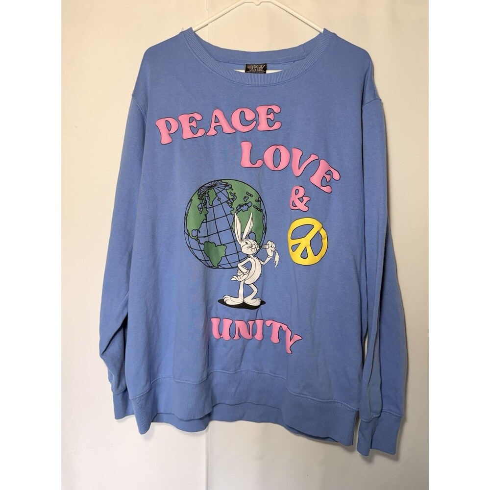 Looney Tunes Bugs Bunny Peace Love Unity Sweatshirt Mens XL Light Blue Graphic